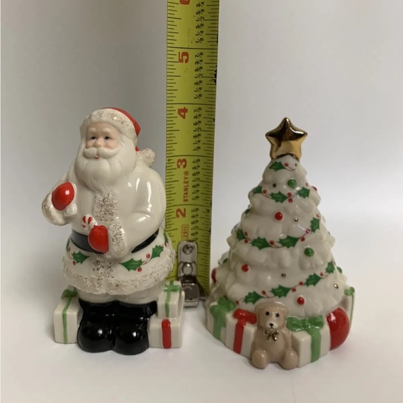 Vintage Lenox Christmas Tree Santa Claus Salt And Pepper Shakers Holiday Table - Picture 7 of 12